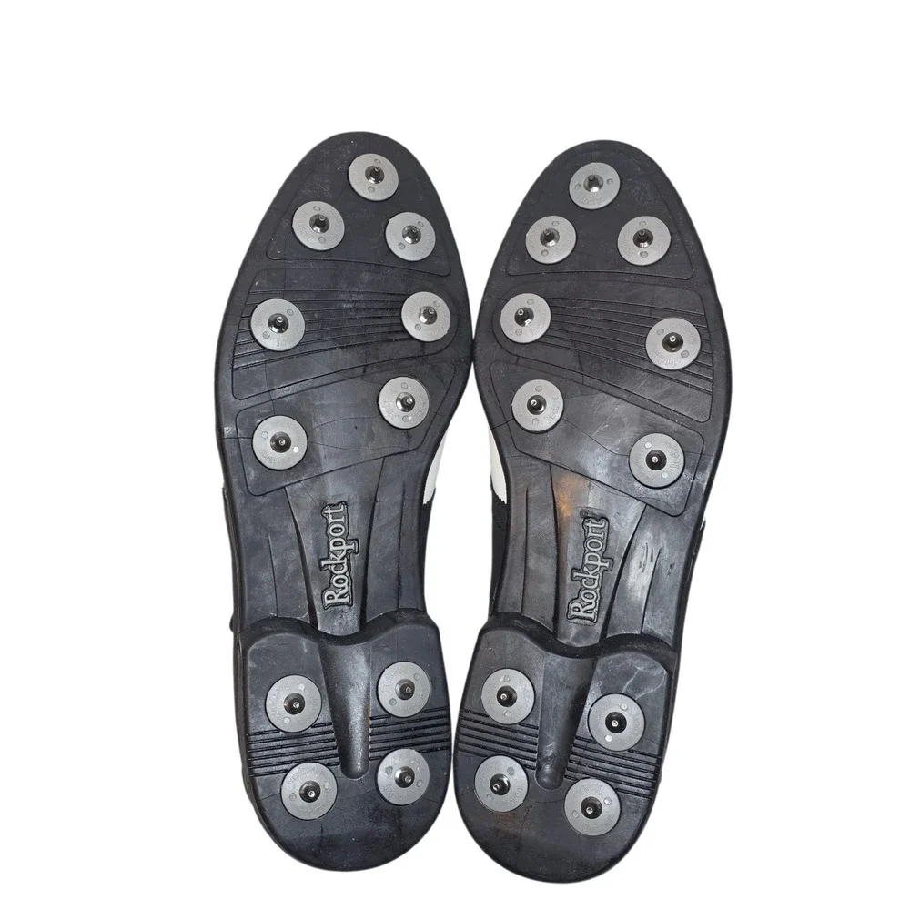 Rockport Golf Men's Saddle Shoes Black White Leather metal spikes 10M w/ Tags